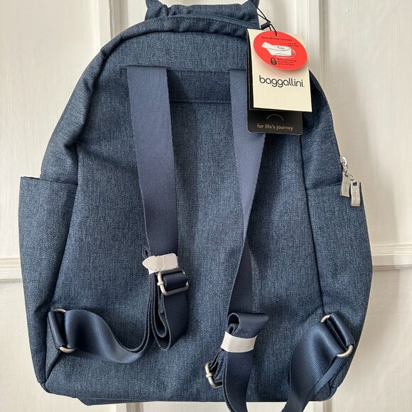 BAGGALLINI All Day Backpack AntiTheft RFID Protection w Wristlet Denim Blue